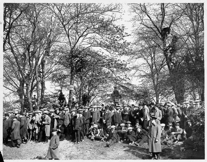 Framed Print : Over 70, 000 people officially attended the F.A. Cup Final between Burnley and Liverpool in 1914 but many preferred to spectate from vantage points outside the ground