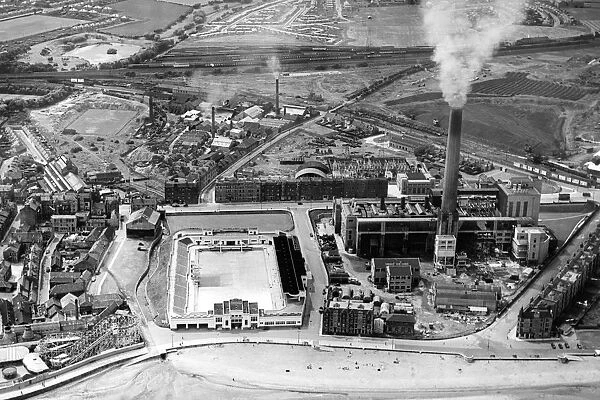 Aerial view of Portobello showing the swimming pool and the power station