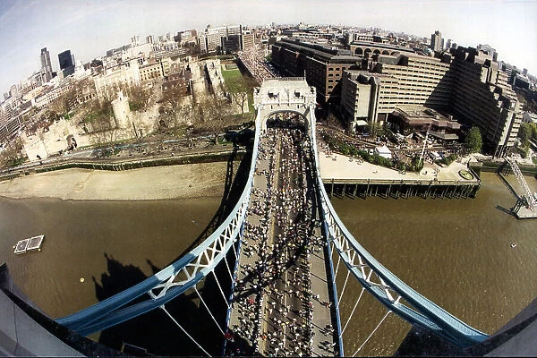 An aerial view from Tower Bridge of the 1996 London Marathon