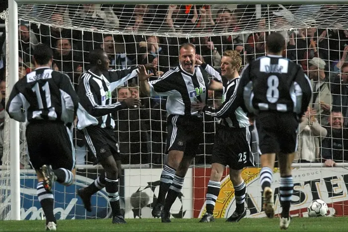 Framed Print : Alan Shearer celebrates his first goal in EuropeanChampions League 2003 Framed Print : Alan Shearer celebrates his first goal in EuropeanChampions League 2003