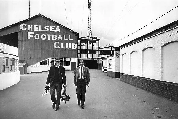 Alex Stepney and Chelsea trainer Harry Medhurst leaving Stamford Bridge 1966