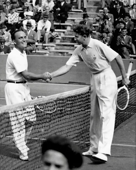 Framed Print : American Tennis Player Donald Budge (Right) with Antoine Gentien at Roland Garros in Paris
