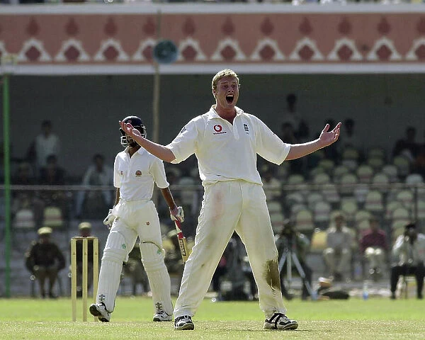 Andrew Flintoff makes an appeal for an early wicket England Cricket Tour to India