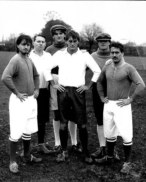 Arsenal footballer Charlie Nicholas with Tottenham Hotspur players in 1909 style football kits for the 100th fixture between the clubs 1987