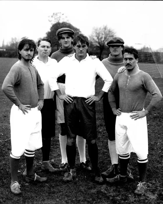Framed Print : Arsenal footballer Charlie Nicholas with Tottenham Hotspur players in 1909 style football kits for the 100th fixture between the clubs 1987 Framed Print : Arsenal footballer Charlie Nicholas with Tottenham Hotspur players in 1909 style football kits for the 100th fixture between the clubs 1987
