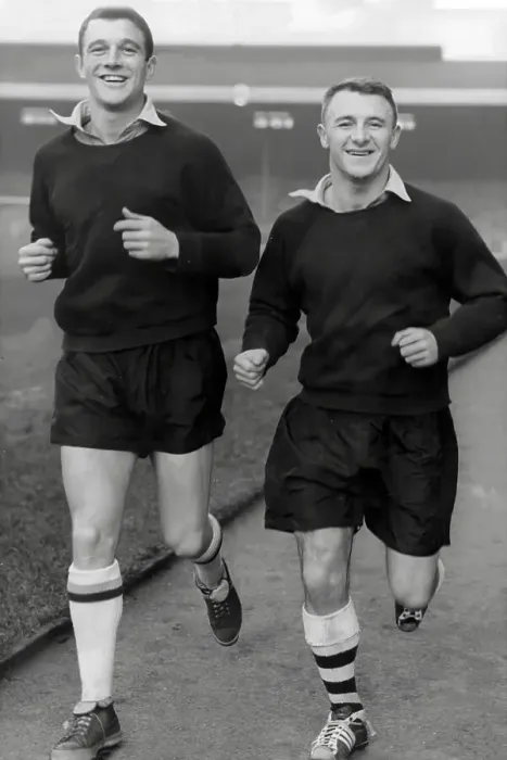 Framed Print : Arsenal players David Herd and Tommy Docherty training Framed Print : Arsenal players David Herd and Tommy Docherty training
