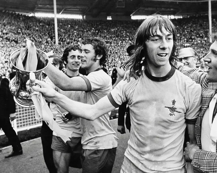 Framed Print : Arsenal win the FA Cup Charlie George and Ray Kennedy and Frank McLintock