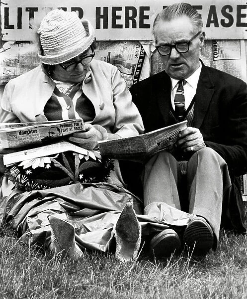 Ascot racegoers reading the racing form, 1966
