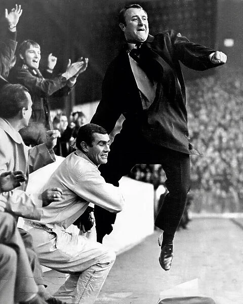 Aston Villa FC manager, Tommy Docherty celebrating a goal in 1968
