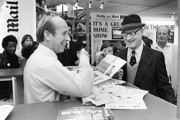 Bobby Charlton at the Daily Mail stand at the Ideal Home Exhibition 1980