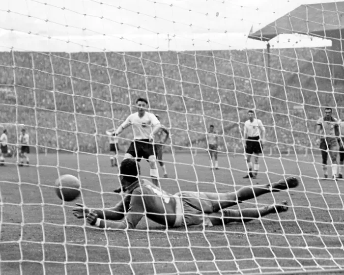 Framed Print : Brazil goalkeeper Gilmar dos Santos Neves saves a penalty from England's Roger Byrne Framed Print : Brazil goalkeeper Gilmar dos Santos Neves saves a penalty from England's Roger Byrne