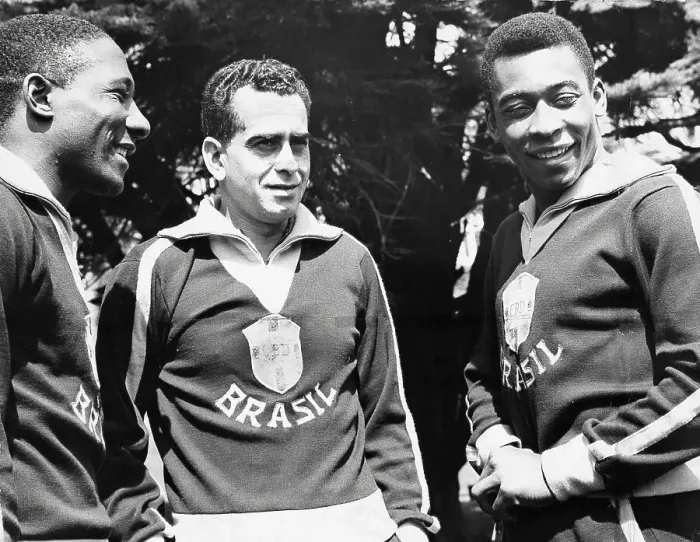 Framed Print : Brazil's footballers Santos, Zito and Pele take a walk in the sunshine at their Surrey Hotel 1966 Framed Print : Brazil's footballers Santos, Zito and Pele take a walk in the sunshine at their Surrey Hotel 1966