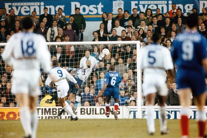 Framed Print : Brian Dean scores for Leeds Framed Print : Brian Dean scores for Leeds