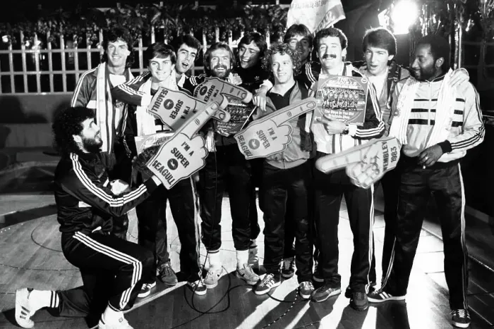 Framed Print : Brighton & Hove Albion players at the launch of their FA Cup final record 1983