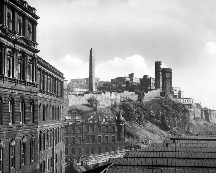 Framed Print : Calton Hill Edinburgh showing the roof of Waverley Station 1950 Framed Print : Calton Hill Edinburgh showing the roof of Waverley Station 1950