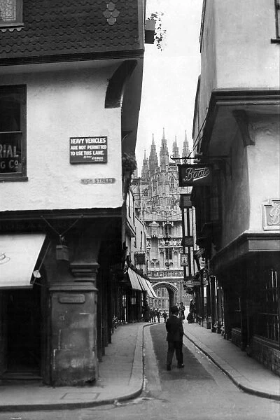 Canterbury cathedral through Mercery Lane 1936