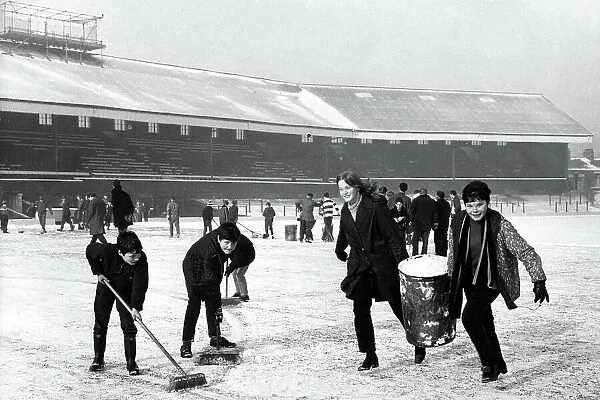 Clearing the snow at Blackburn Rovers ground 1969