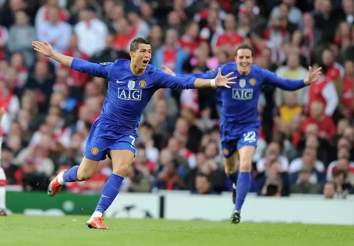 Framed Print : Cristian Ronaldo celebrates with John O'Shea Framed Print : Cristian Ronaldo celebrates with John O'Shea