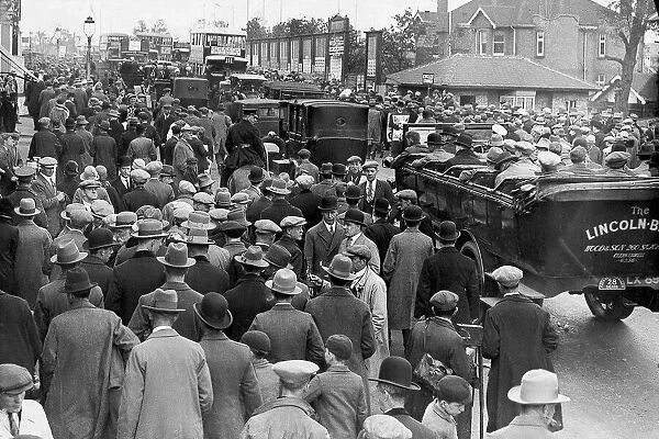 A crowded street scene in Wembley for the 1924 F. A. Cup Final
