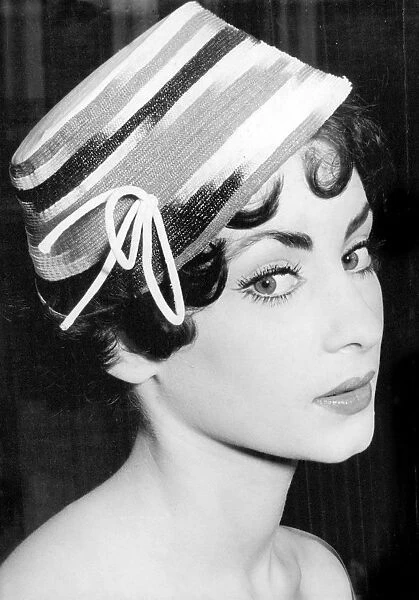 Cute fifties hat. Fashion model Adele, wearing a picot hat called ' Oy Oy' 1954