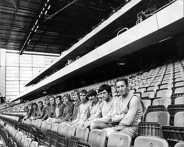 Dave Sexton and his Chelsea players in the new stand at Stamford Bridge 1974