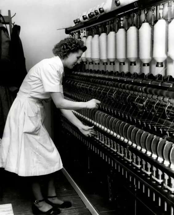 Framed Print : A demonstration of cotton spinning 1949 Framed Print : A demonstration of cotton spinning 1949