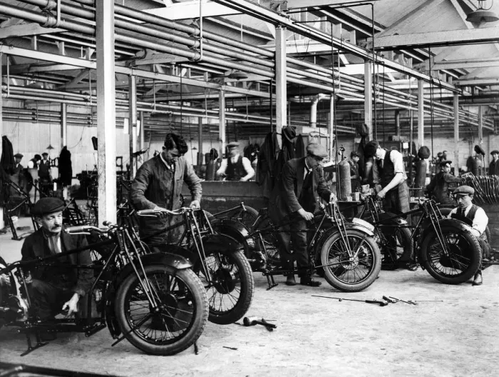 Framed Print : Douglas Motor Cycle works, Bristol. Frame assembly shop Framed Print : Douglas Motor Cycle works, Bristol. Frame assembly shop