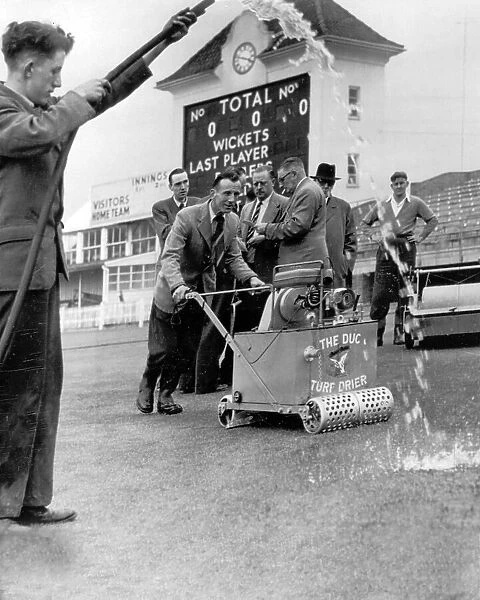 The drying machine on the pitch at Edgbaston, the home of Warwickshire County Cricket Club 1965