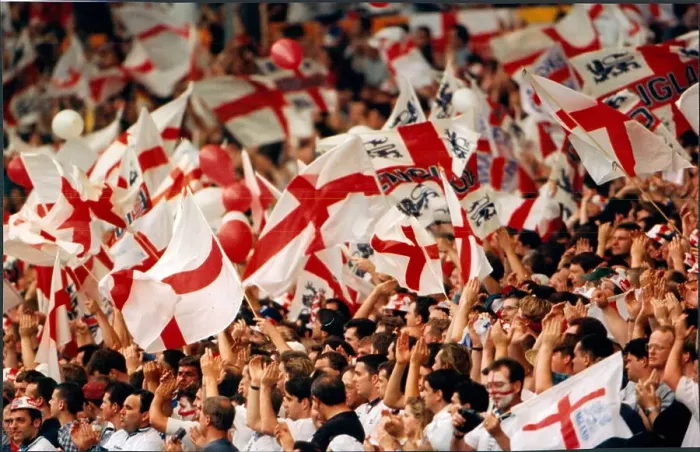 Framed Print : England fans waving flags Framed Print : England fans waving flags