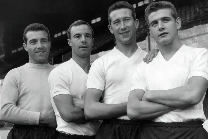 Framed Print : England players Ron Springett, Ray Parry, Ken Brown and Joe Baker training at Highbury 1959 Framed Print : England players Ron Springett, Ray Parry, Ken Brown and Joe Baker training at Highbury 1959