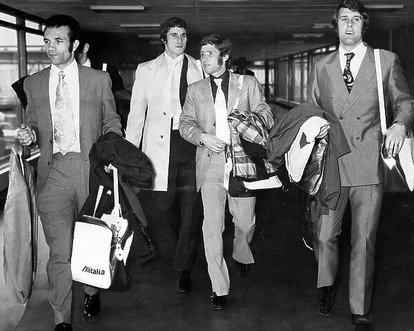 England team returning to Heathrow after their 1-0 victory over Malta in the Nations Cup 1971