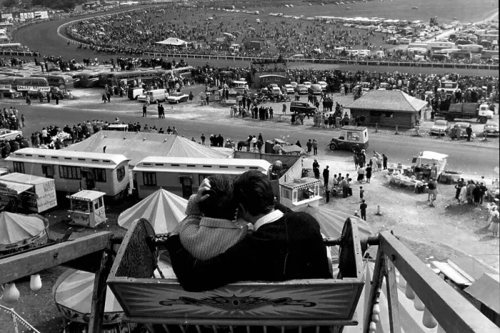 Framed Print : Epsom Derby 1961 from the Ferris wheel. Horses round Tattenham Corner Framed Print : Epsom Derby 1961 from the Ferris wheel. Horses round Tattenham Corner