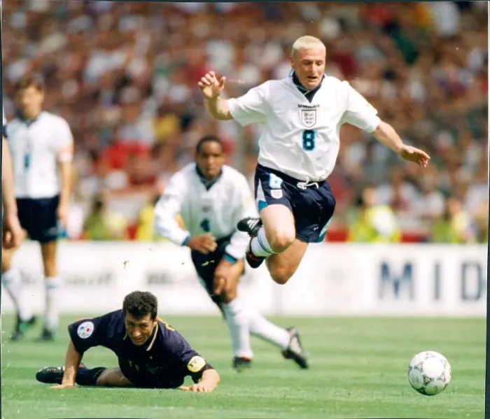 Framed Print : European Championships 1996, Group A. England v Scotland, 2-0. Paul Gascoigne, John Collins and Paul Ince Framed Print : European Championships 1996, Group A. England v Scotland, 2-0. Paul Gascoigne, John Collins and Paul Ince
