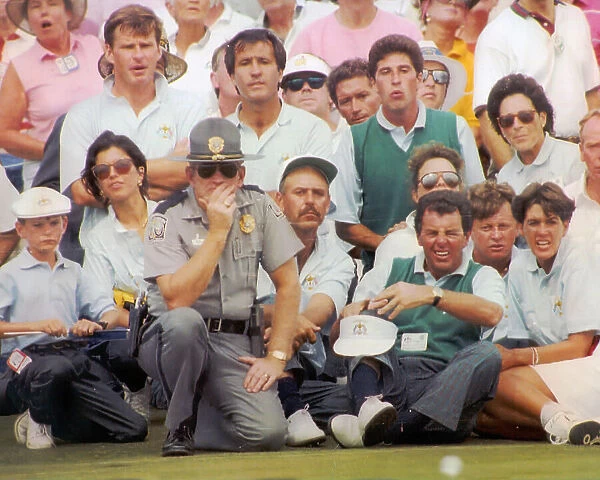 European golf heavyweights Nick Faldo, Seve Ballesteros and Jose Maria Olazabal watch the action in 1991 at Kiawah Island