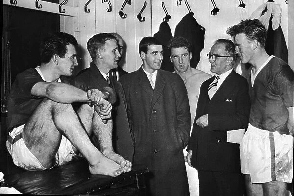 Everton players in the dressing room at Goodison park 1960