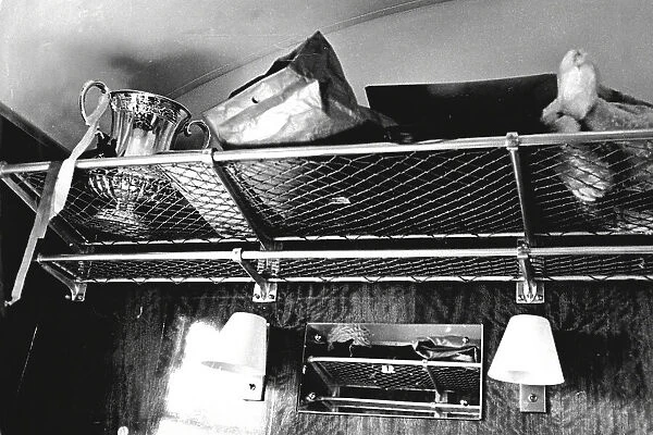 The FA Cup in the luggage rack of the train after Everton won in 1966 Everton 3 Sheffield Wednesday 2