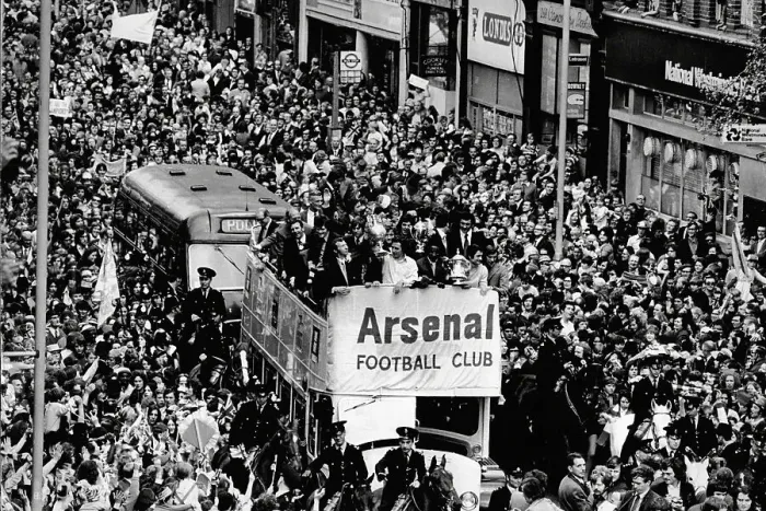 Framed Print : FA Cup winners Arsenal drive to Islington Town Hall 1971 Framed Print : FA Cup winners Arsenal drive to Islington Town Hall 1971
