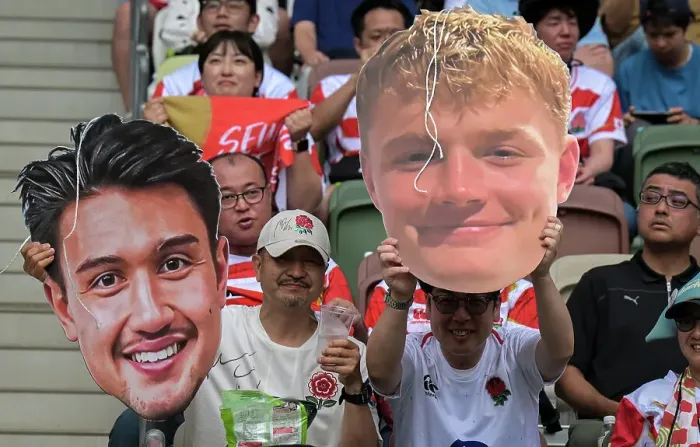 Framed Print : Fans with cut out masks 2024 England Rugby Summer Tour Framed Print : Fans with cut out masks 2024 England Rugby Summer Tour