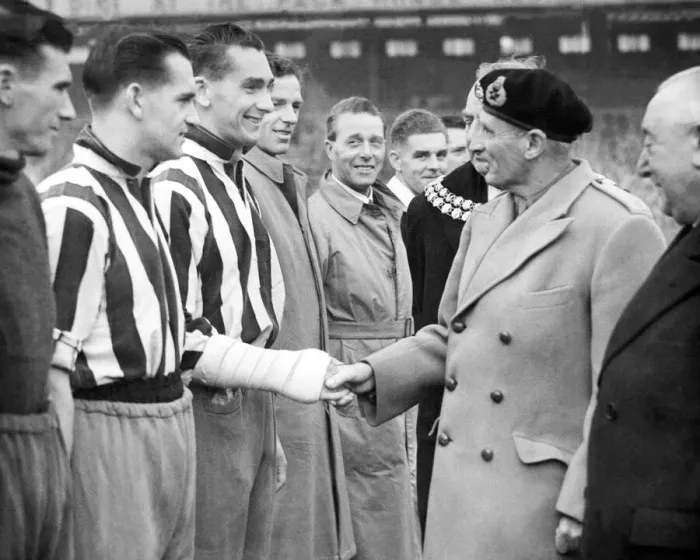 Framed Print : Field Marshal Viscount Montgomery shaking hands with footballer, Jackie Milburn Framed Print : Field Marshal Viscount Montgomery shaking hands with footballer, Jackie Milburn