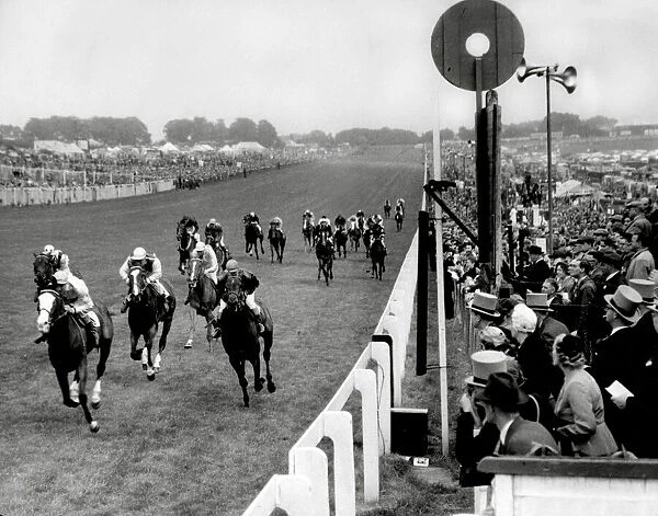 The finishing line of the Oaks race at Epsom 1953