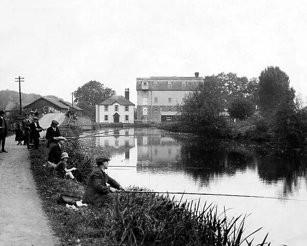 Fishing on the River Stort at Roydon Mill, 1925