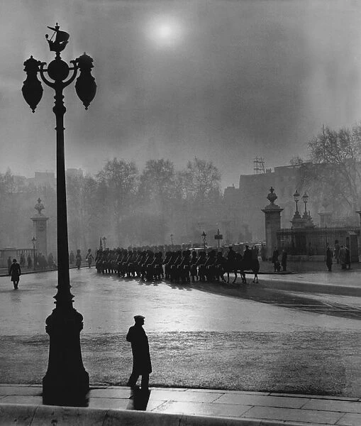 Foggy London. Fog over London The Scots Guards march off after their tour