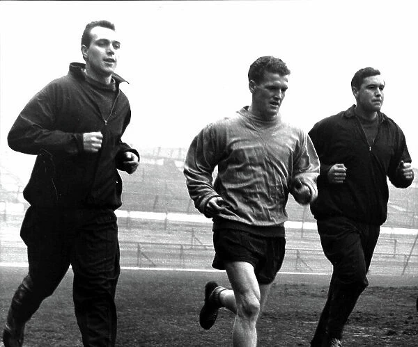 Geoff Sidebottom (left), Aston Villa F. C. goalkeeper, training with Bobby Thomson, and Nigel Sims 1961
