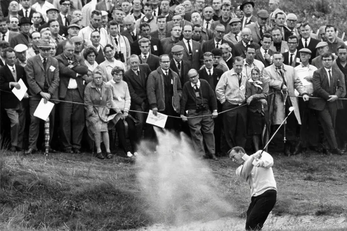 Framed Print : Golfer, Arnold Palmer, plays from bunker at the 8th at Royal Birkdale in the Ryder Cup Framed Print : Golfer, Arnold Palmer, plays from bunker at the 8th at Royal Birkdale in the Ryder Cup