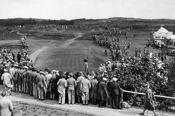 Golfer Henry Cotton driving off 1st tee at Southport and Ainsdale golf course in 1937