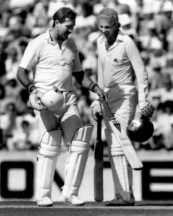 Framed Print : Graham Gooch and David Gower England v Australia 6th test at the Oval 1985 Framed Print : Graham Gooch and David Gower England v Australia 6th test at the Oval 1985