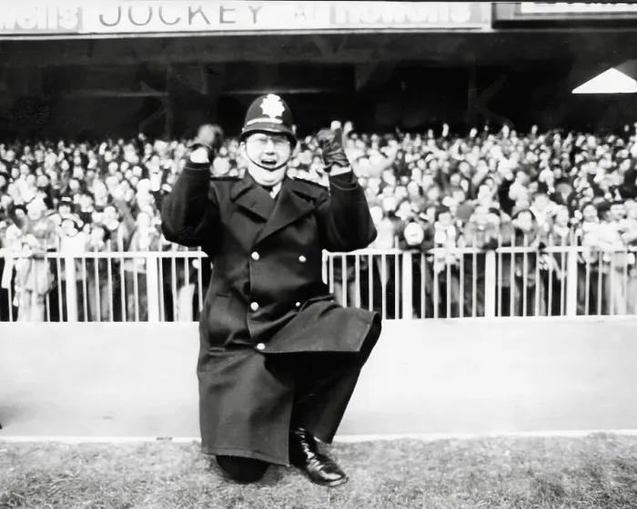 Framed Print : Happy Policeman at Wales v England Rugby Union at Cardiff Arms Park 1981