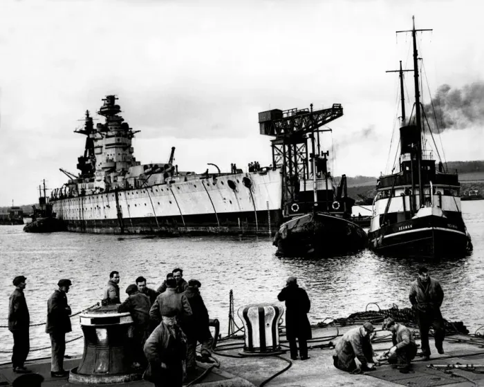 Framed Print : HMS Nelson, battleship on her way to breakers yard, 1949 Framed Print : HMS Nelson, battleship on her way to breakers yard, 1949