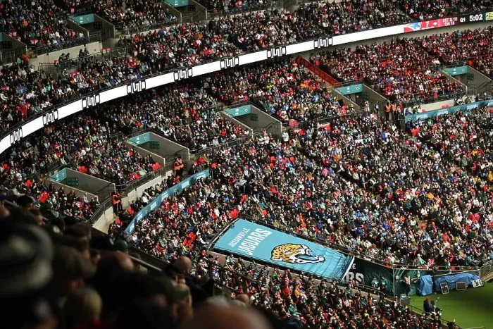 Framed Print : Jacksonville Jaguars v New England Patriots. Wembley stadium, London 2024