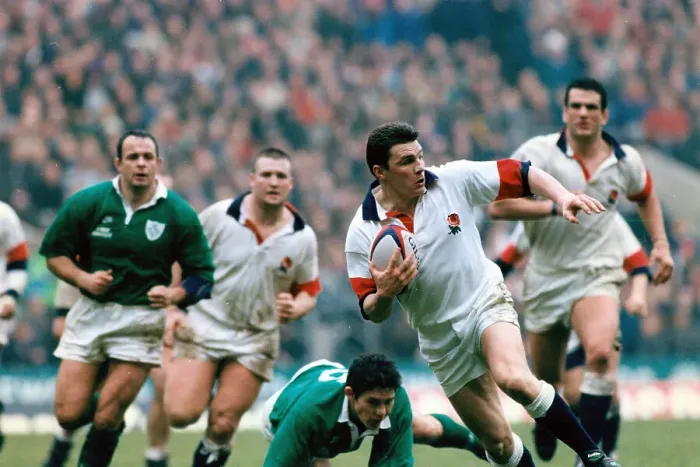 Framed Print : John Sleightholme goes through the Irish Backs to score for England Framed Print : John Sleightholme goes through the Irish Backs to score for England
